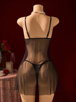 Black Sexy Women's Underwear: Laceless Panties with Cutouts, Sexy Halter Dresses, Female Erotic Wear, Naughty Pajamas ZA825096