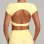 No Padded Women's Yoga T-shirt Short Sleeves Bra Backless Fitness Top Beautiful Back Gym Clothes Form-fitting Running Tee