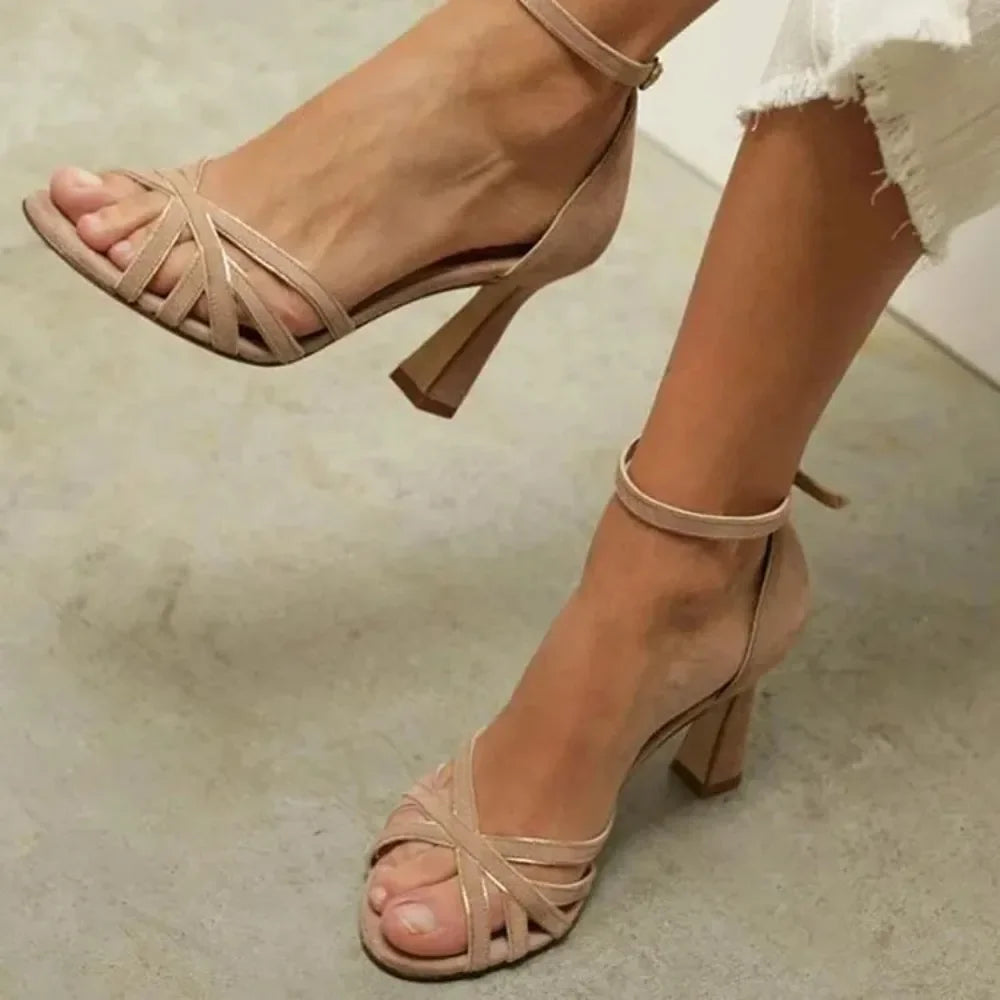 Spring 2026 Sexy High Heels 40-43 Fish Mouth Velvet Bun Heel Elegant Women's Sandals High Heels Shoes Suede Peep Toe Elegance