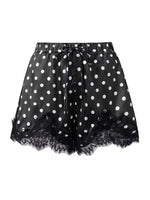 Summer Women's Dots Print Satin Shorts Elastic Waist Loose Lace Trim Hem Short Pants for Daily Casual Lounge Wear