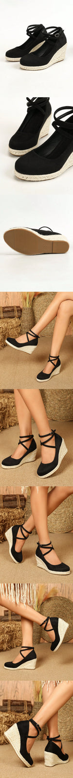Big Size 43 Comfort Summer Office Lady Platform Shoes Espadrilles Shoes Women Leisure Cross Strap High Heels Wedges Pumps Woman