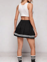 Women's High-Waisted Pleated Mini Skirt in Black A-Line School Uniform Style Sporty Casual Spring Summer Fashion