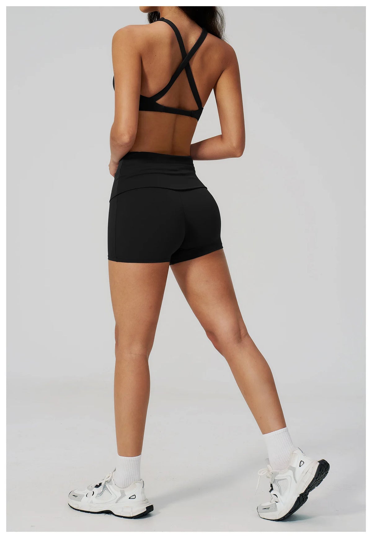 Women Two Piece Gym Yoga Sets Back Cross Sports Bra Pleate High Waist Short Fitness Suit Outdoor Running Camisole Tops Outfits