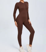 Hearuisavy Summer V Back Sports Jumpsuit Yoga Clothes Rompers Women Long Sleeveles Workout Bodysuits Backless One-piece Suit