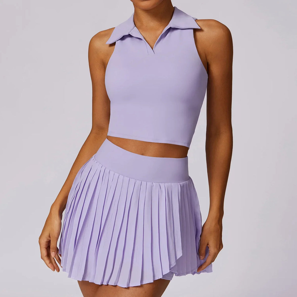 Outdoor Breathable Golf Wear Tennis Sport Sets Women Turn Down Collar Sleeveless Top Short 2 in 1 Skirt Running Fitness Set