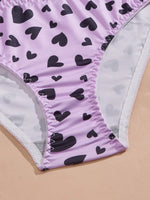 Purple Heart Print Teen Girls Bra Set Wireless Padded Bra and Soft Panties Adjustable Straps Soft Lingerie