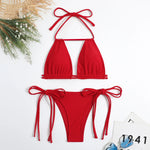 Sexy Bikini 2024 Women Black Brown Halter Hollow Out Push Up Micro Swimsuit Brazilian Bathing Suit Tie Side Triangle Swimwear