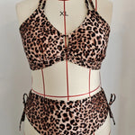NEW Large Plus Size 2 Pieces Bikini High Waist Swimsuit Women Leopard Swimwear Female Bather Bathing Swimming Swim Suit