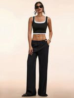 Women's Elegant Low Waist Personalized Slight Flared Leg Pants Casual Ribbed Wide Leg Mopping Trousers Streetwear 2025