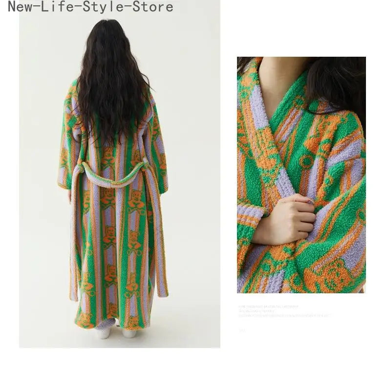 Women Autumn Winter Extra Long Bathrobe Vestidos Thickened Anti-Static Coral Fleece Beauty Velvet Sleep Loungewear