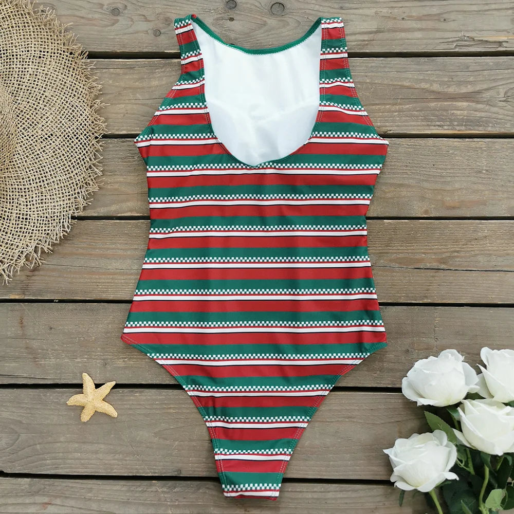 Striped Women One Piece Swimsuit High Quality Swimwear Printed Push Up Monokini Summer Bathing Suit Tropical Bodysuit Female