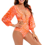 TW Sexy High Waist One Piece Swimsuit Women V Neck 2024 Long Sleeve Bathing Suit Brazilian Swimwear Monokini Summer Beachwear