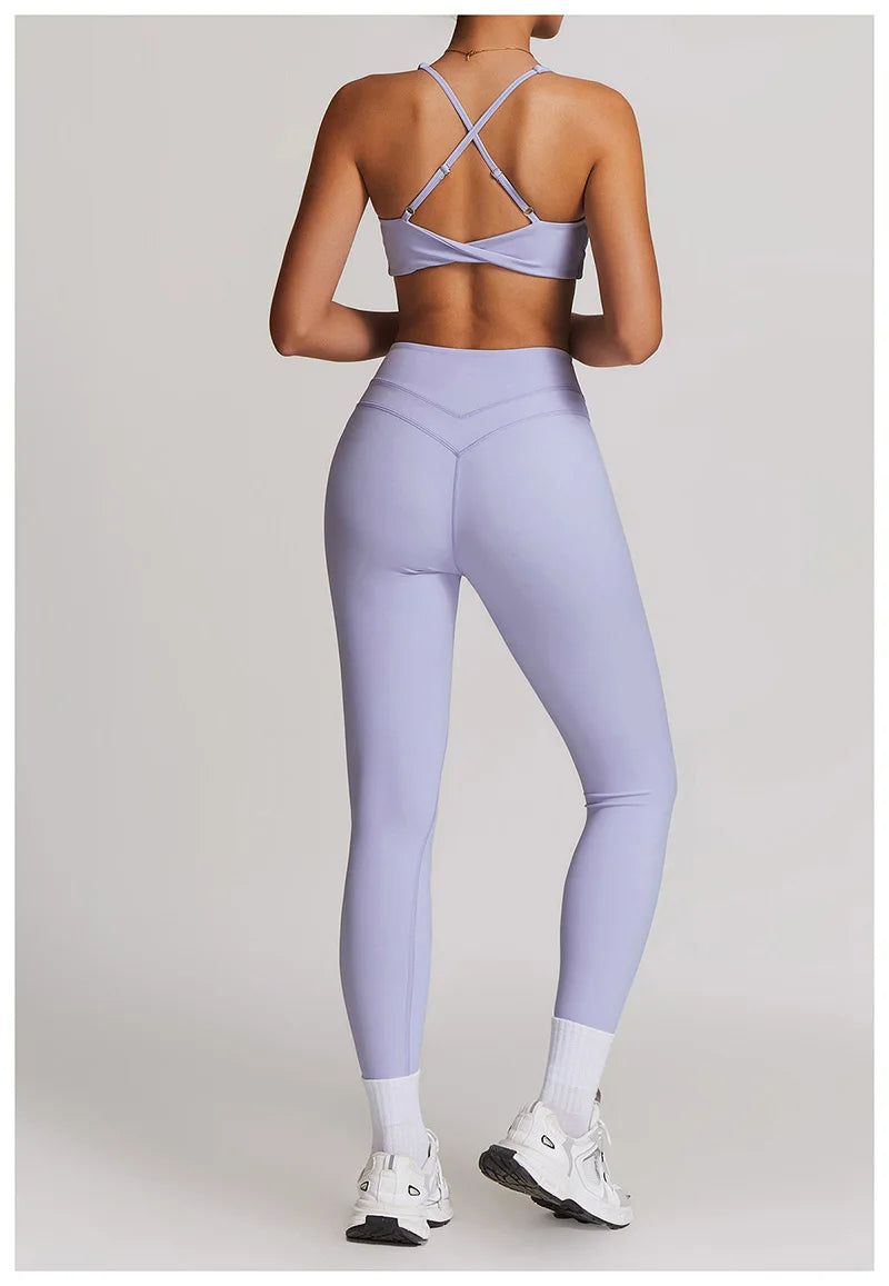 Yoga Set 2PCS Women Tracksuit Nude Feeling Workout Sets Gym Clothes Push Up Fitness Running Sportwear Sport Bra Leggings Suit