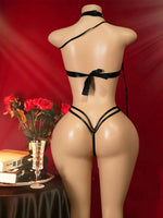Black Halter Lingerie Bodysuit for Women, Strappy Backless Hollow Out Teddy, Sexy Role Play Nightwear