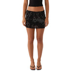 Women Sequin Short Skirt Beaded Flower Low Rise Mini Bodycon Skirt Trendy Summer Streetwear
