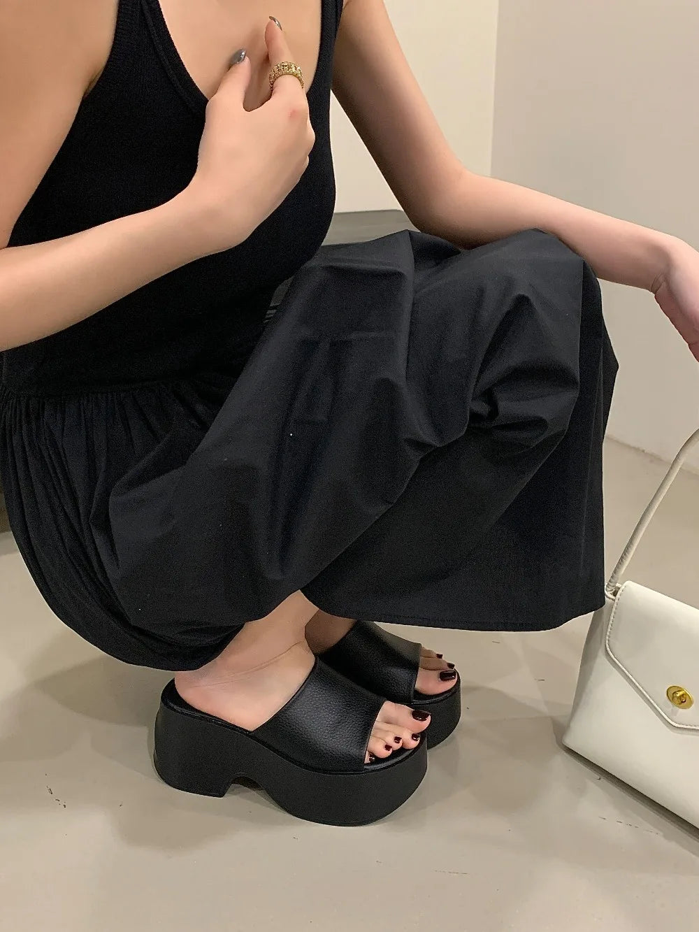 8cm Wedge Sandals Women Slippers Summer White Platform Shoes Casual Wedges Heels Black Sandalias Mujer 2026