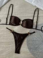 Metal Buckle Satin Bikini Women Micro Thong Swimwear Female Swimsuit Two-pieces Bikini Set High Cut Bather Bathing Suit Swim