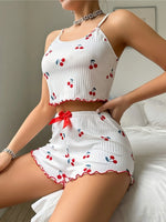 Sleepwear Women's Casual Underwear Strawberry Print Camisole and Shorts Pajama Set Ventilate Soft Loungewear