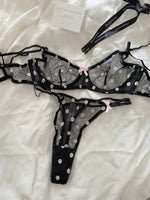 French Style Polka Dot Bra & Thong Set | Retro Sexy Lace Lingerie, Ultra Thin Sheer Netting for Big Bust & Plus Size MOYISU Bras