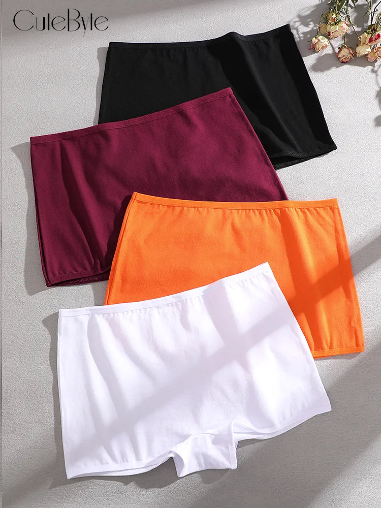 4Pcs/Set Women's Cotton Boxers Panties Seamless Sports Underwear Female Solid Color Cozy Lingerie Intimate Underpants XS-XL