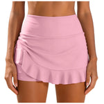 Women High Waist Swim Skirt Shorts With Ruffle Hem Side Pocket Solid Color Bikini Bottom Ladies Beachwear Summer Swimming Bottom