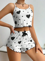 New women's sleepwear camisole shorts two-piece set home wear heart-shaped printed underwear vest breathable and comfortable Hot