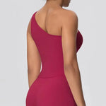 Women Seamless Cloud Feel One-Shoulder Waist-Cinching Yoga Vest Quick-Dry Slimming Sports Shaping Underwear Running Fitness Top