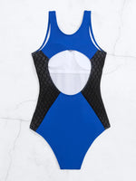 2025 Patchwork Sport One Piece Swimsuit Blue Black Swimwear Women Professional Sport Bathing Suit Surfing Korean Swimming Suit