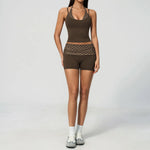Quick Drying Polka Dot Patchwork Yoga Sets Women Hanging Neck Slim Shockproof Sports Tank Top Gym High Waist Shorts Fitnss Suit