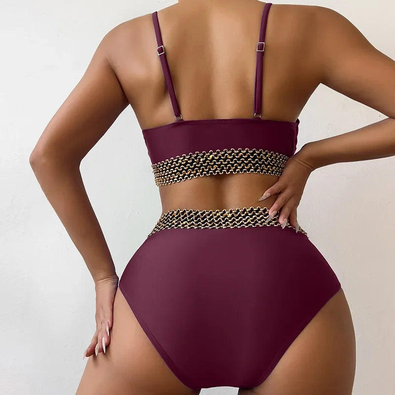 Sexy High Waist Bikini Black 2026 Women Swimsuit Two Pieces Swimwear Female Bikinis Set Purple Bathing Suits Brazilian Biquini