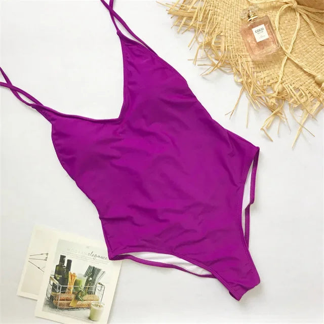 2026 V Neck Scrunch Butt Female Swimwear One Piece Swimsuit Women Backless Monokini Sexy High cut Bathing Suit Swim Bodysuit
