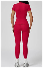 New Yoga Set Two Piece Women Short Sleeve Top with High Waist Leggings Seamless Workout Clothes Patchwork Sport Fitness Gym Sets