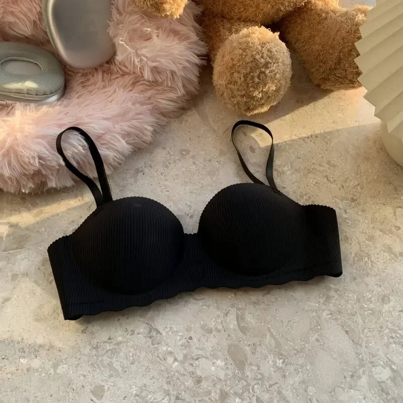 Women 1/2 Fixed Cup Bra Seamless Underwear Padded Bras Cute Heart Print Non-wired No Rims Sexy Lingerie Brassiere S-XL