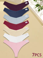 New 7Pcs Women Cotton Waffle Style G-string Panties Ladies Soft Thongs Female S-XL Low-Rise T-Back Panties Bikini Underwear 2024