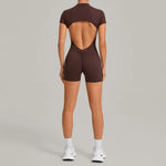 Women's Seamless Yoga Jumpsuits Sports Fitness Beauty Back Slim Fit Short-Sleeves One-Piece Workout Gym Training Bodysuits