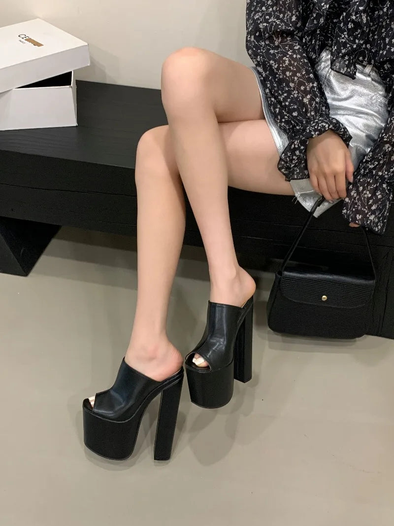 Summer New Style Fashion Waterproof Platform Super High Heel Women's Slippers Outdoor party open toe sandals high 18cm size 42