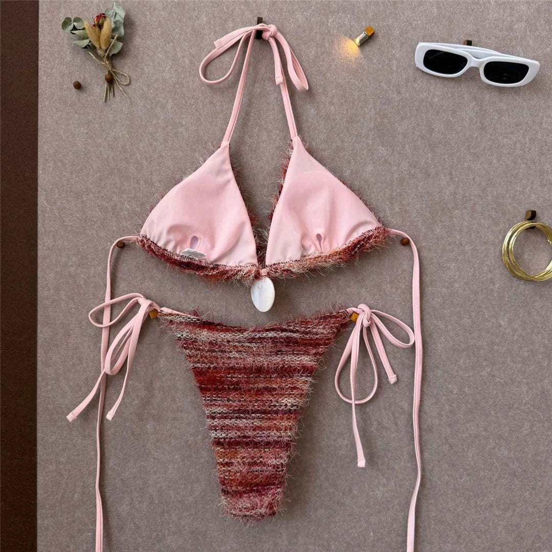 Printed Halter Bikini Women Swimwear Female Swimsuit High Leg Cut Padded Bather Bathing Suit Swim Two-pieces Bikini set K8119