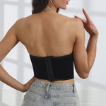 Sexy Tube Top For Women Outerwear Waist Cincher Fishbone Strapless Top Satin Smooth Surface Beaded Flower Embroidery Top DZIE