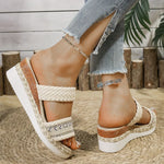 Bohemia Style Wedge Heel Sandals Women 2025 Summer Woven Platform Slippers Woman Lightweight Non Slip Thick Sole Casual Sandles