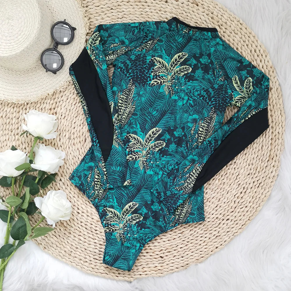 2026 Surfing Sport Swimsuit Long Sleeves Women One Piece SwimsuitSwimwear Solid Monokini Bathing Suit Tropical Bodysuit Female
