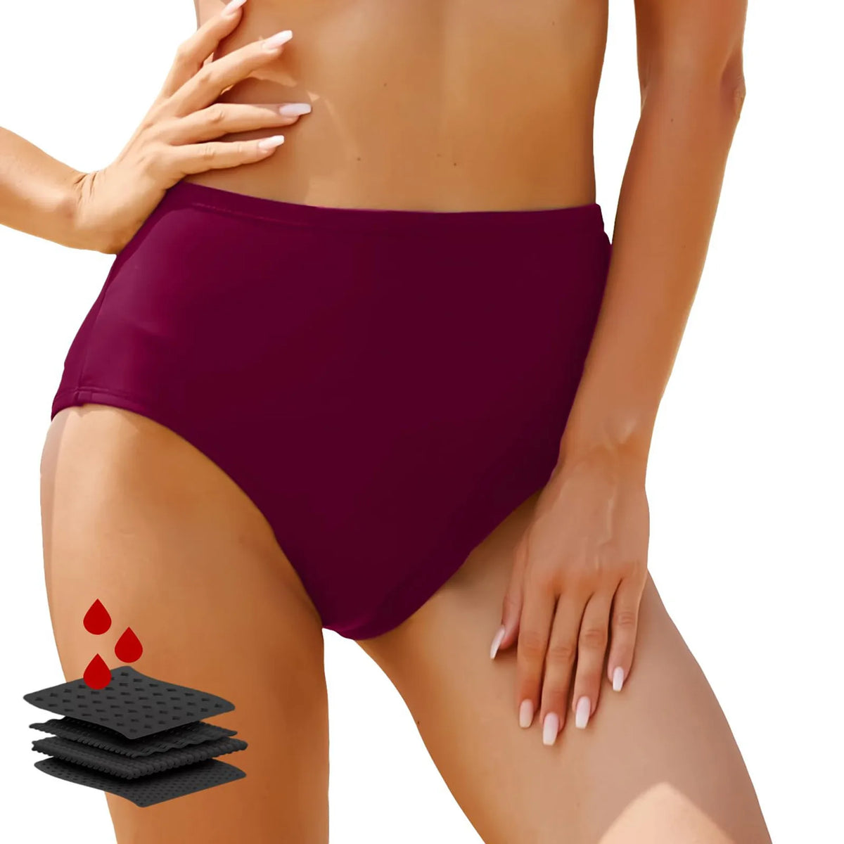 Women's Panties High Waisted Bikini Bottoms Swimsuit Mid Waist Bathing Suit Swim Briefs Proof Side Leakage Menstrual Underwear