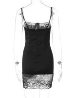 FDYOUI Women's Lace Patchwork White Wedding Party Dresses Sexy Spaghetti Strap Backless Skinny Mini Evening Prom Dress Clubwear