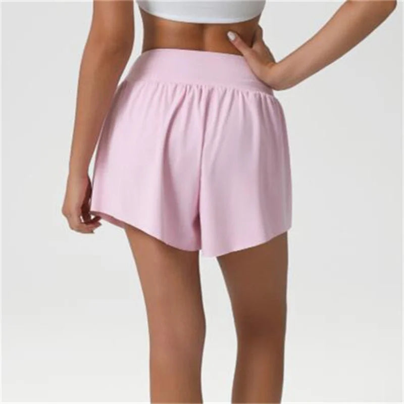 Women's Loose Nude Sports Shorts Solid Pink Drawstring High Waist Yoga Leggings Outdoor Running Casual Fitness Exercise Shorts