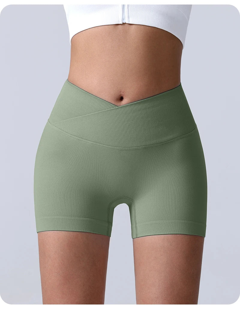 Cross-Back Yoga Shorts for Women - High-Waisted Tummy Control Fitness & Yoga Running Breathable Quick-Dry Shorts