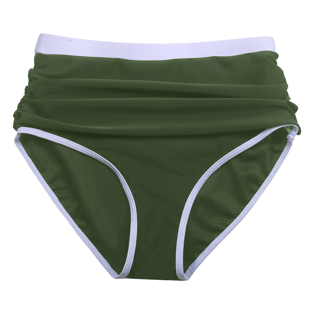 Womens Contrast Trim High Waisted Swim Bottoms Ruched Tummy Control Bathing Suit Modest Swim Shorts For Beach Surfing Swimming