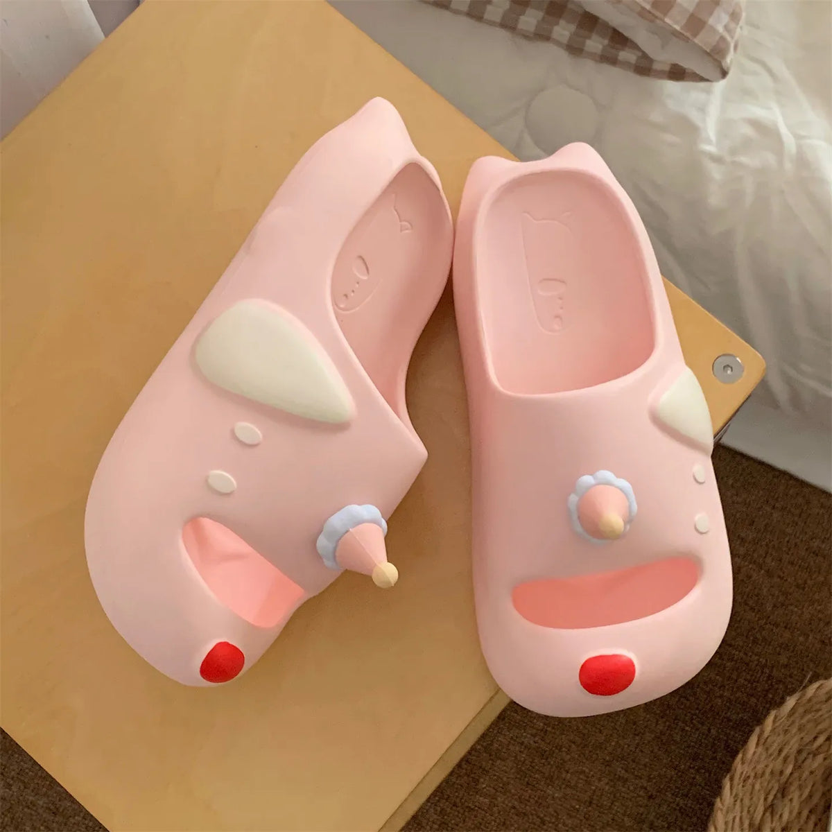 Cute Cartoon Dog Indoor Street Slippers For Women Summer House Shoes Soft EVA DIY Funny Birthday Hat Girls Home Beach Slides