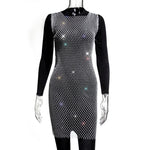 XS-2XL 15 Colors Rhinestones Fishnet Dress O-Neck Grid Swimsuit Bikini Cover Up Beach Pool Party Cover-ups for Swimwear Women