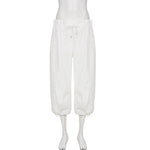 Summer women's elastic waist casual workwear low-rise mid-pants comfortable woven pants