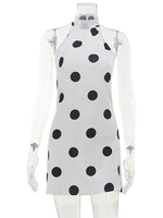 Ahagaga Sexy Slim Mini Dresses Women Polka Dot Print Halter Neck Sleeveless Backless A-Line Casual Vacation Zipper Vestidos