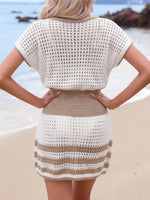 S - XL Splicing Short Sleeve V Neck Crochet Knitted Beach Cover Up Beach Wear Beachwear Female Women Cover-ups Beach Dress K8040